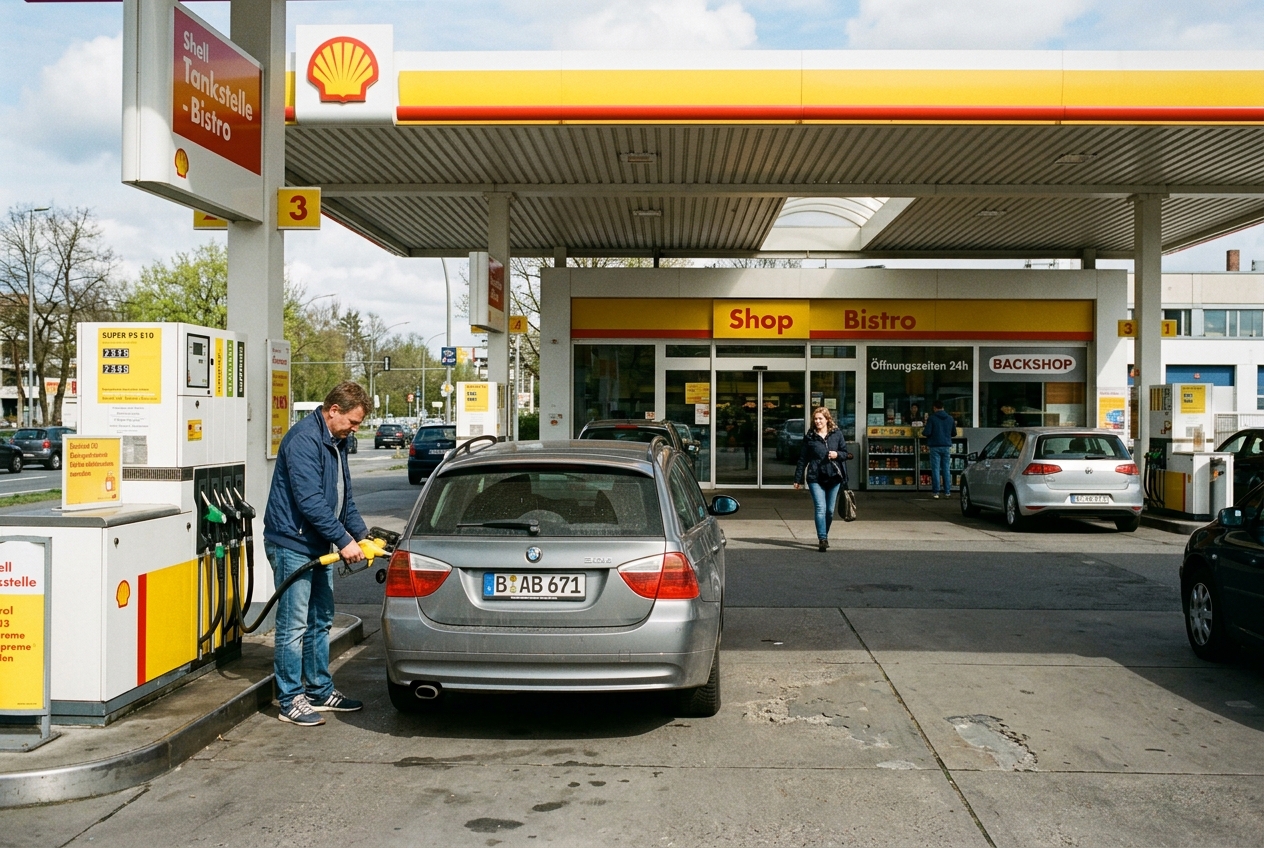 Shell-Tankstelle bei Tageslicht